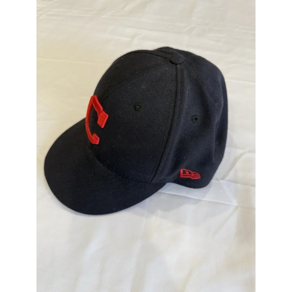 Vintage New Era Cleveland Indians Hat 7 5/8 Navy Blue 59FIFTY Fitted MLB Cap USA